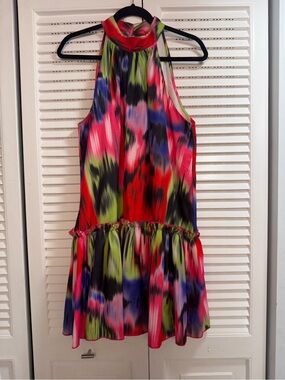 L'ATISTE By Amy Red Pink Green Abstract Print Dress